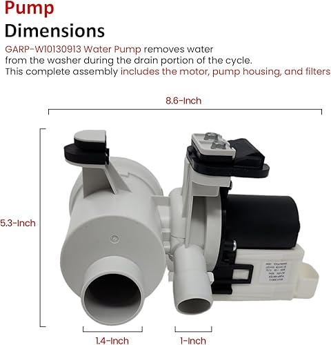 Miniatura 3 de GARP W10130913 Bomba de drenaje con bomba de drenaje de lavadora para lavadoras bomba de drenaje para lavadora Kenmore, las mejores bombas de