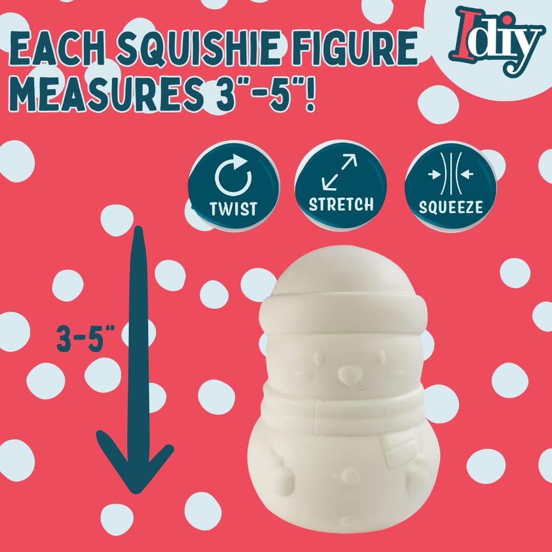 SCS Direct DIY Christmas Party Craft Jumbo Squishies - 8 Unique Holiday Designs 12 Fabric Paints Feat a Reindeer, Xmas Tree, Snowman- White Kawaii Scented Squishy Toys, Kids Activity Gift (4"-6")