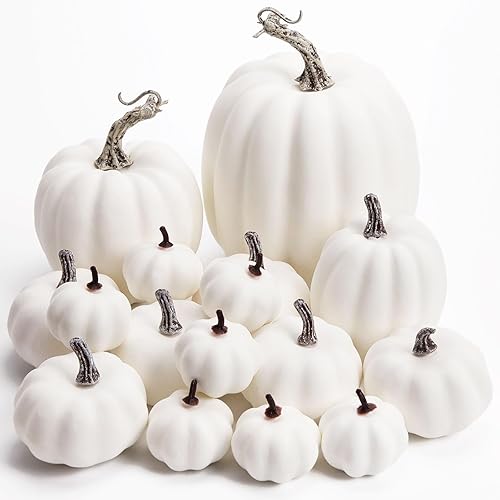 Miniatura 1 de DomeStar Decoración de calabazas artificiales, 6 calabazas falsas en blanco y negro, 2 tamaños, calabazas de otoño, centros de mesa para Halloween,