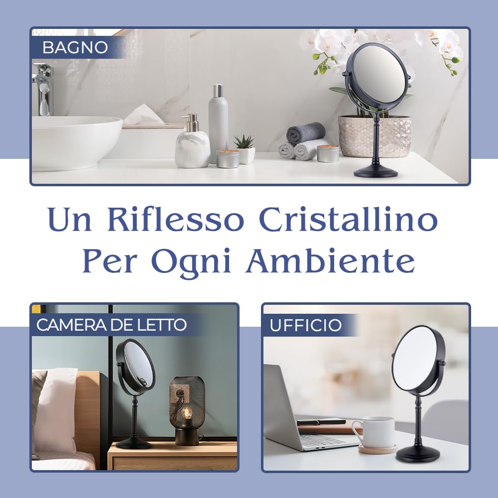 Mirrorvana Specchio da tavolo per trucco con ingrandimento 20X e 1X, ideale per make up e toeletta da bagno, specchietto ingranditore 30 x 15 cm (nero)