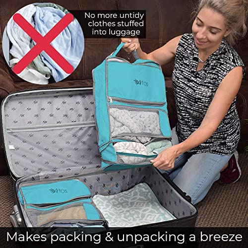 Hanging Mesh Luggage Bags Suitcase Carry On Closet Organizer Insert Packing Cube W/Hooks |Shelving | Waterproof | For Travel (Turquoise) #TOP2