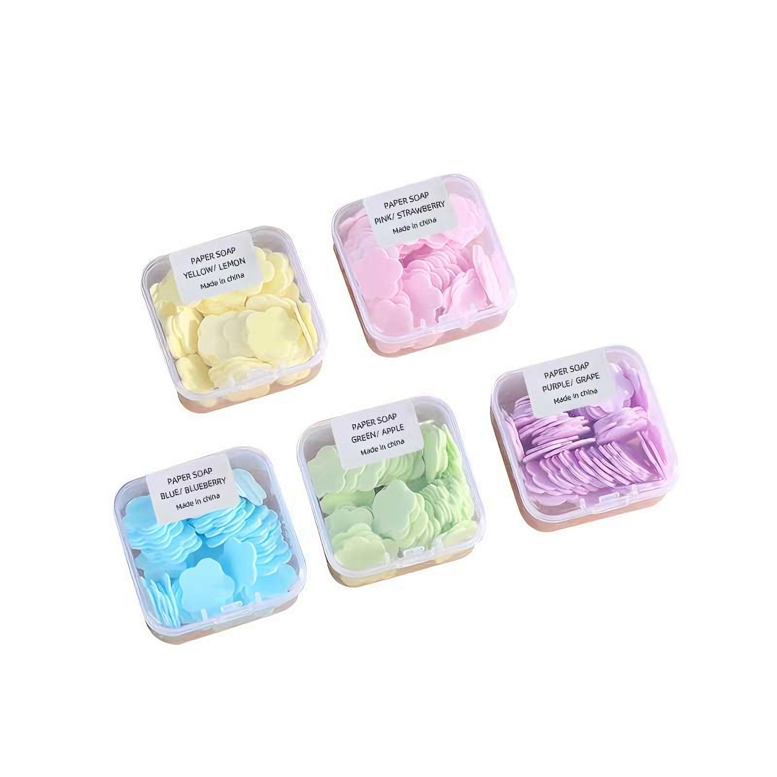 450 Pcs Portable Paper Soap Sheets, Multi-Color Fruit Scented Collection, 450 Single-Use Tablets, Pink Strawberry, Yellow Lemon, Blue Blueberry, Green Apple, Purple Grape
