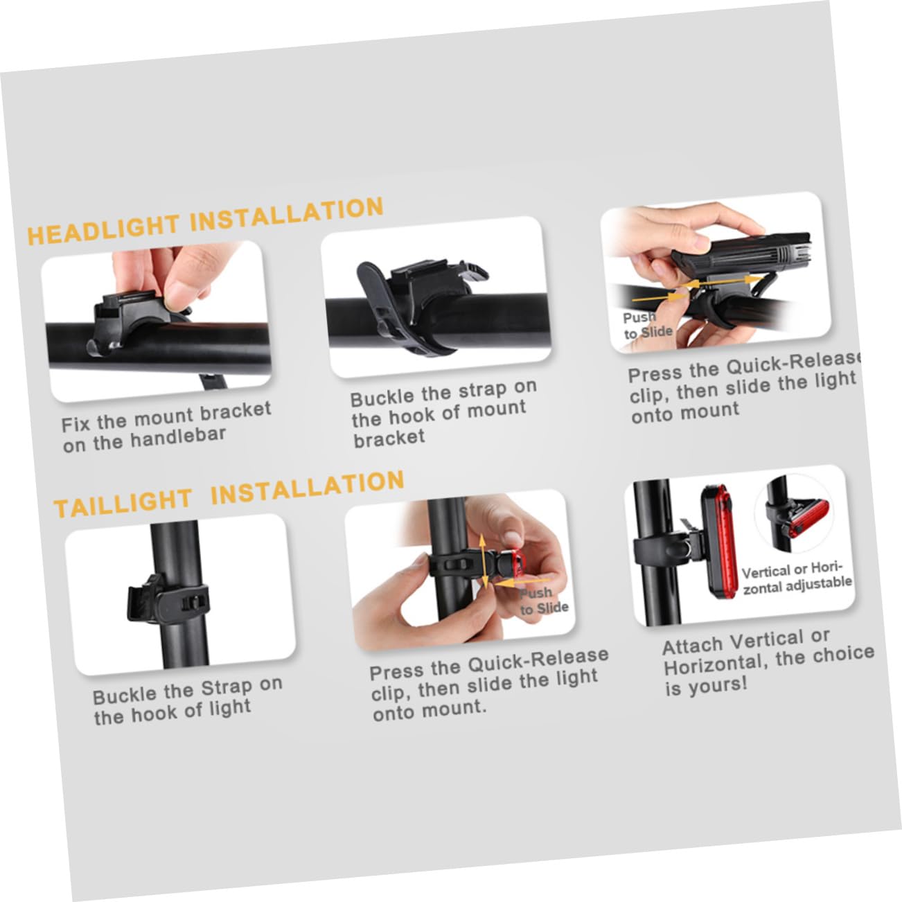 Abaodam -one Bike Lights Headlight Taillight Set Charge 360° Rotation 4 Modes Safe Cycling