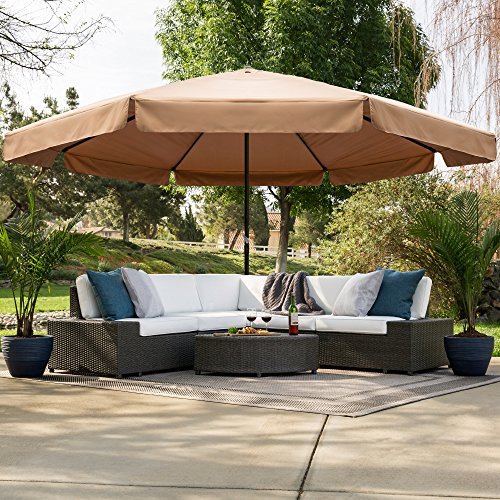 Amazon Com Best Choice Products 16ft Extra Large Outdoor Aluminum Polyester Patio Market Umbrella W Cross Base And Crank Handle Air Vent Tan Garden Outdoor
