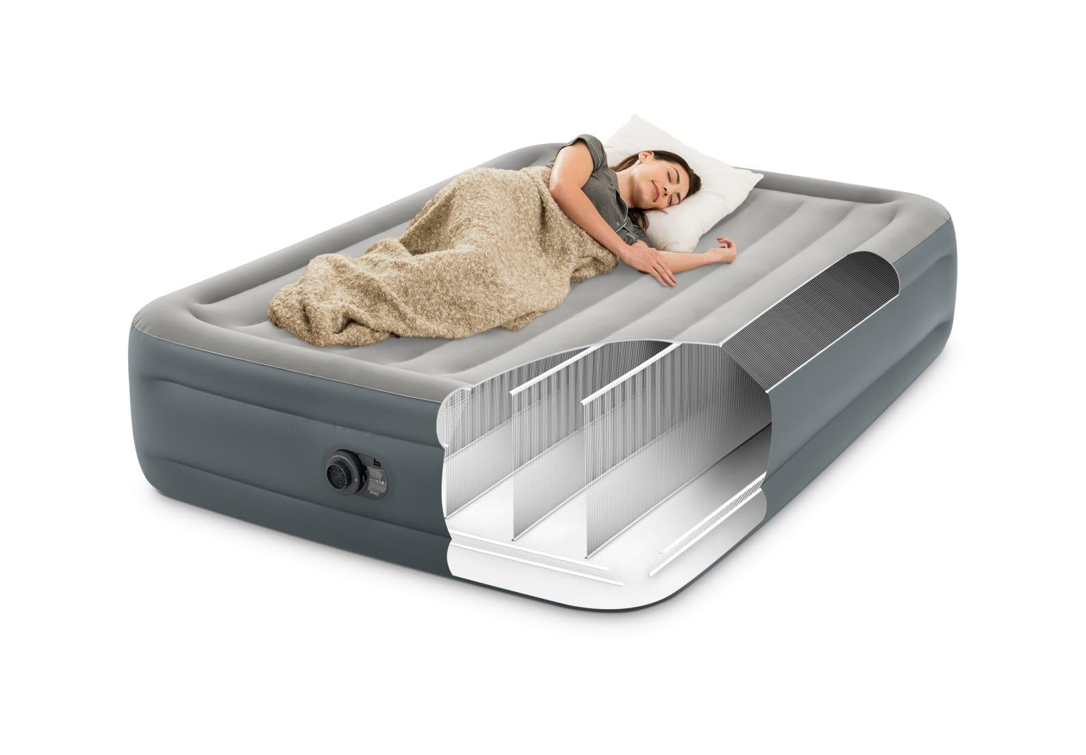 Matelas double gonflable Dura-Beam Essential Rest - Intex 64126ND, avec pompe électrique intégrée, PVC, gris, 152x203x46 cm | Leroy Merlin