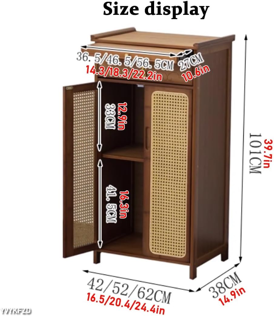 YVYKFZD Bamboo Shrine Altar Table, Simple Buddhist Altar Cabinet Meditation Table with Storage, Chinese Cabinet Buddha Niche with Plastic Rattan Cabinet Door(Black Walnut,52x38x101cm)