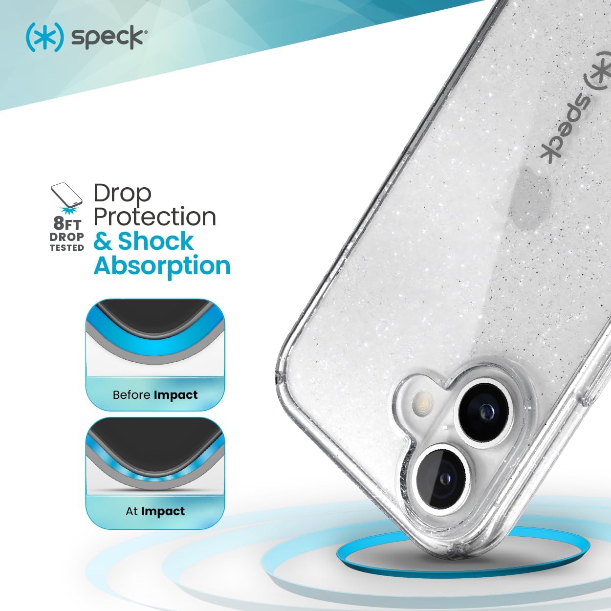 Speck Clear iPhone 16 Plus Case - Slim GemShell - Clear/Platinum Glitter - Image 2