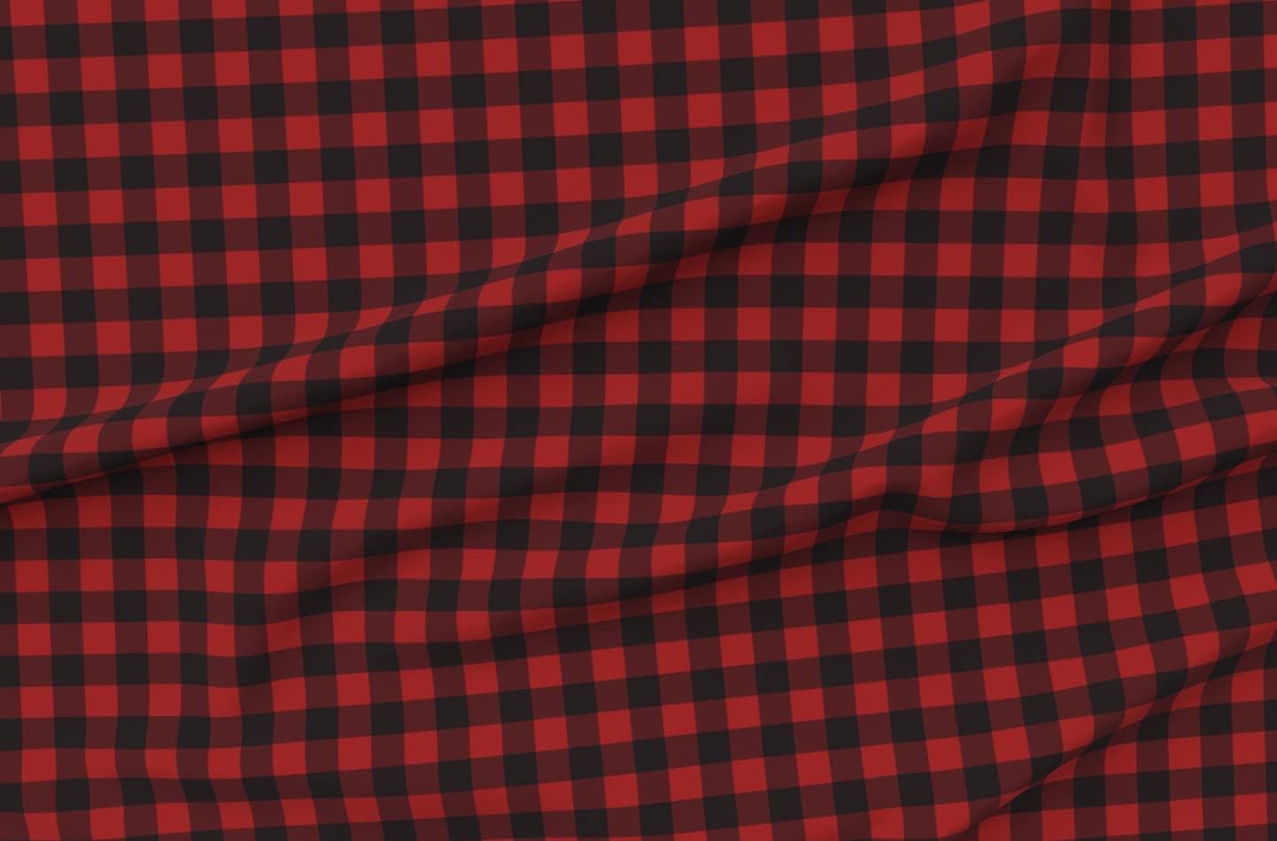 Spoonflower Fabric - Red Buffalo Plaid Check Rustic Cabin Lumberjack Woodland Coordinate Printed on Organic Cotton Sateen Fabric by The Yard - Sewing Quilting Apparel Home Decor