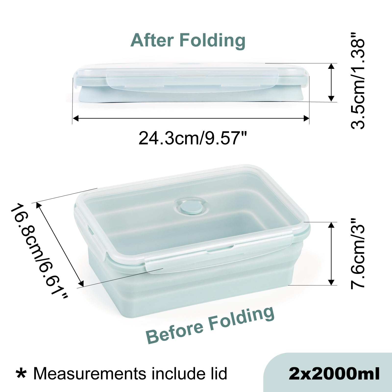 Frischhaltedosen 2000ml BPA-frei, zusammenklappbar Silikon Lunchbox 4er Set