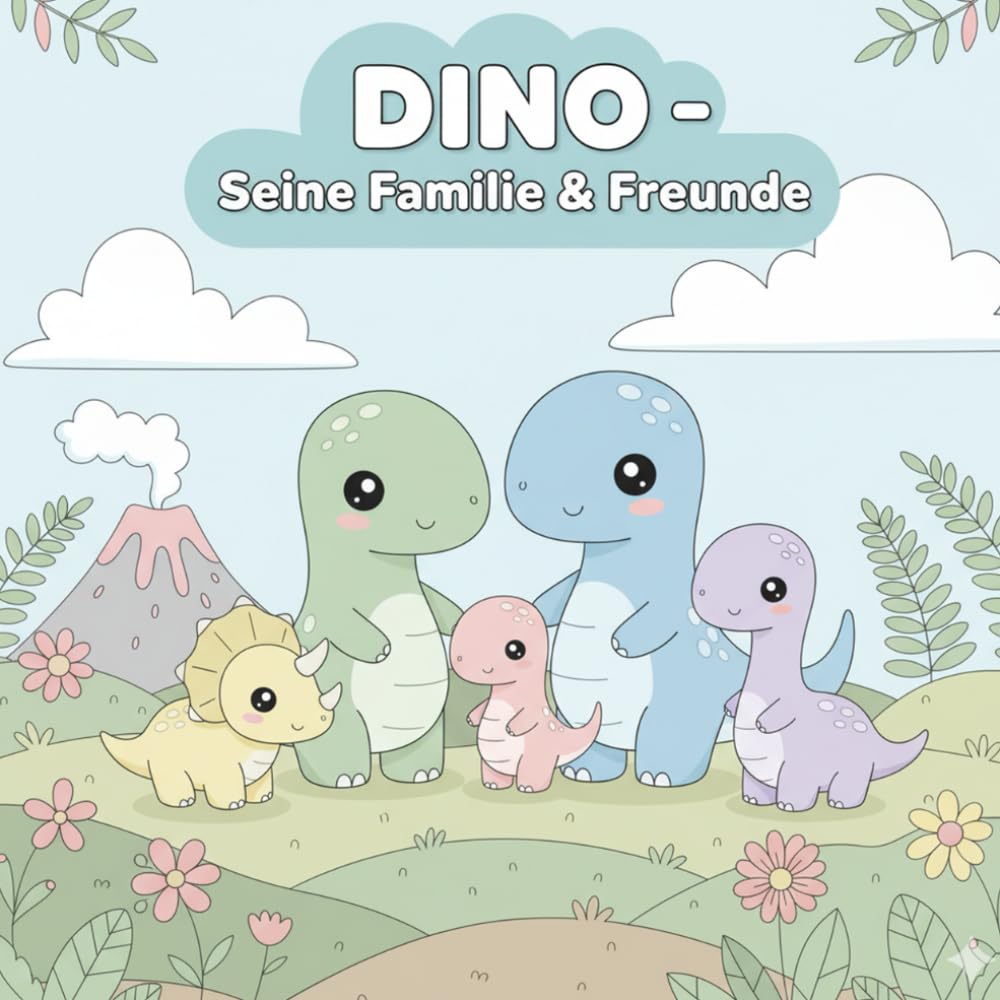 Dino – Seine Familie & Freunde: Süßes Malbuch für Kinder: 40 süße Ausmalbilder für kleine Dino-Fans