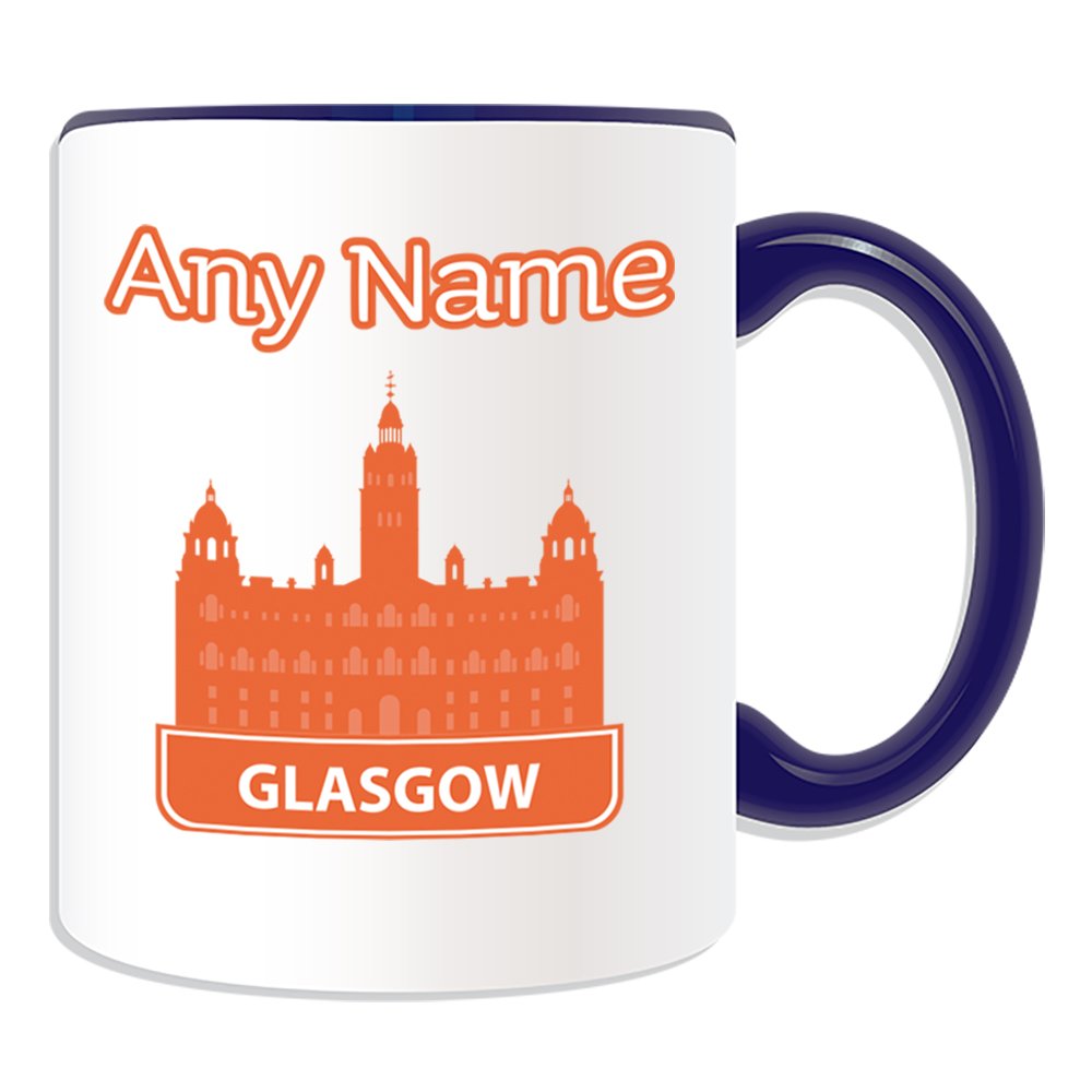 Personalised Gift - Glasgow City Mug (Skyline Design Theme, Colour Options) - Any Name / Message on Your Unique - Travel Tour Tourist Vistor Traveller Souvenir Famous View Landscape Architecture Building Frame Structure Landmark Outline Scotland UK United Kingdom GB Great Britain Chambers Council George Square