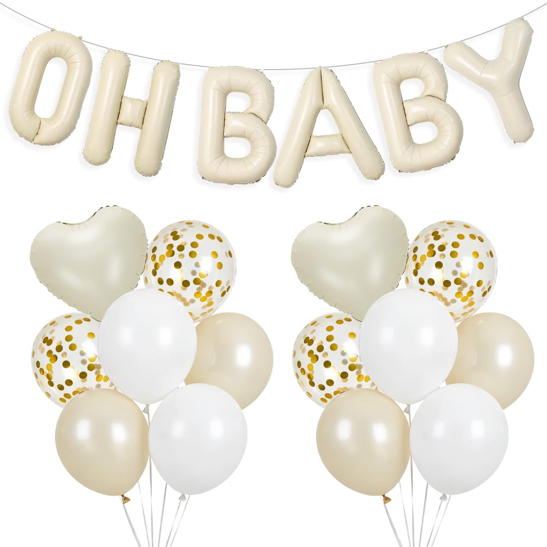 Oh Baby Luftballon, Cremeweiß OH BABY Buchstaben Folienballon, Baby Shower Deko, Babyparty Dekoration, Beige Luftballon Herz Ballon, Baby Deko für Junge Mädchen Shower, Gender Reveal Babyparty