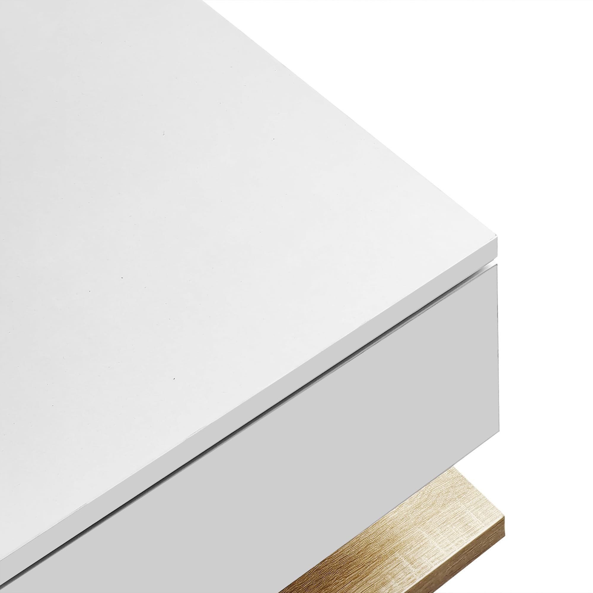 Mesa de centro de 105 x 55 x 32,5 cm, mesa auxiliar, mesa de café en color blanco brillante y combinación de colores de madera, mesas de centro con cristal y efecto LED para salón (blanco y