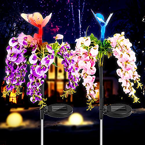Solar Flowers Lights Outdoor Garden Waterproof Butterfly Stakes Light, Bigger & Taller Solar Lights Outdoor Decorative Multi-Color Changing LED Solar Landscape Light for Garden Patio Yard Decoration