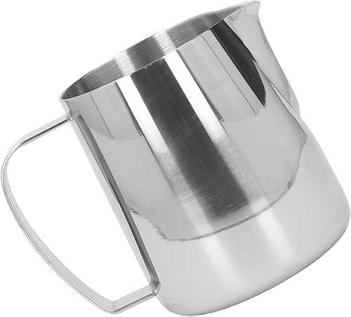 Miniatura 9 de Jarra de espuma de leche, 15 onzas, de acero inoxidable, pequeña jarra de espuma de leche, punta gruesa, boca espumadora de leche (plateada)