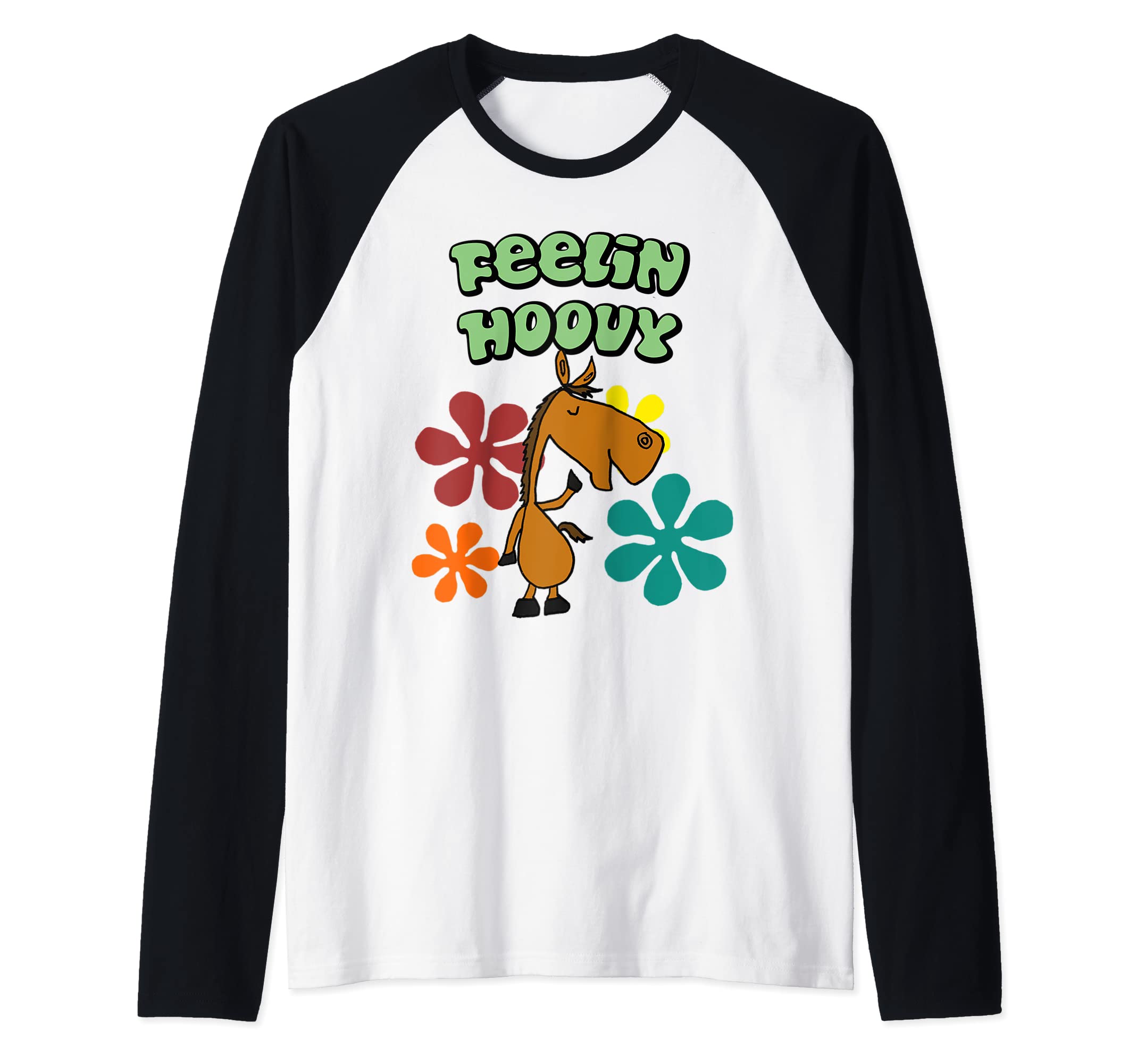 SmileteesfunnyFunny Horse Feelin Hoovy Retro Pun Raglan Baseball Tee