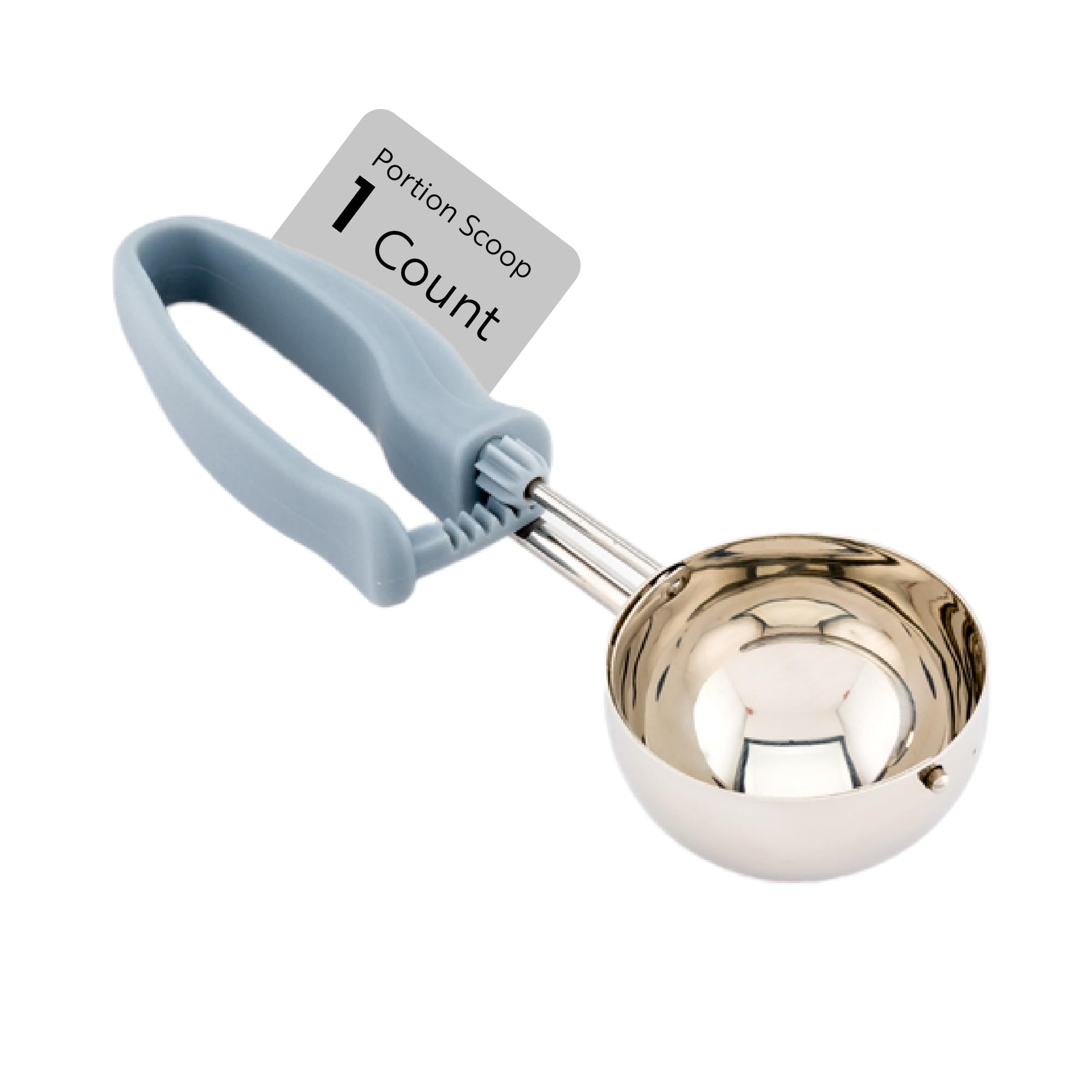 Restaurantware Comfy Grip 4 Ounce Gelato Scoop 1 Ambidextrous Ice Cream Scoop - Built-In Blade Bright Handle Gray Stainless Steel Cookie Dough Scoop