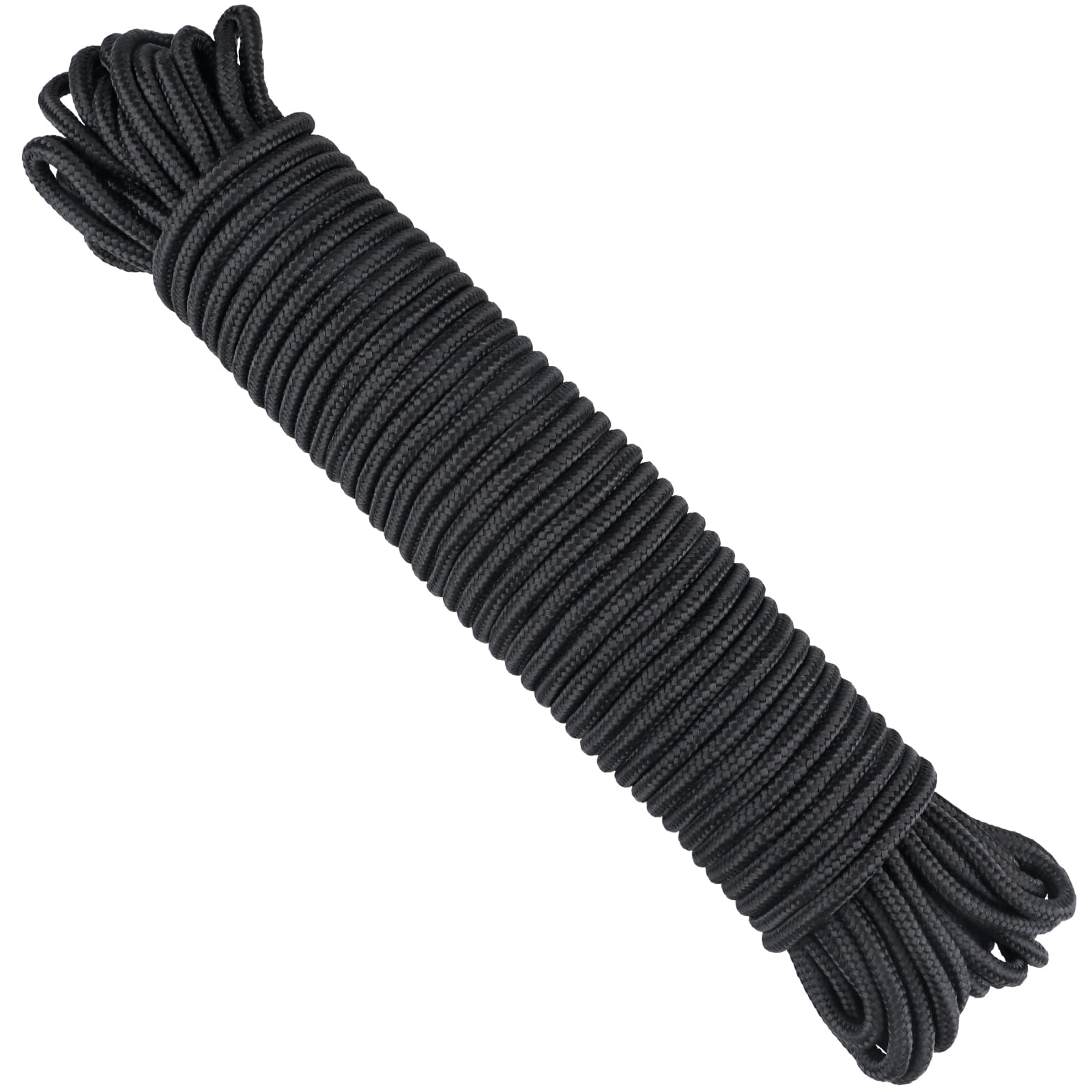 Kinglake Black 30M Nylon Rope 6Mm, Heavy Duty Braided Cord Strong Hanging Rope For Outdoor, Washing Line, Gardening, Camping, Survival, Diy & Multipurpose Use
