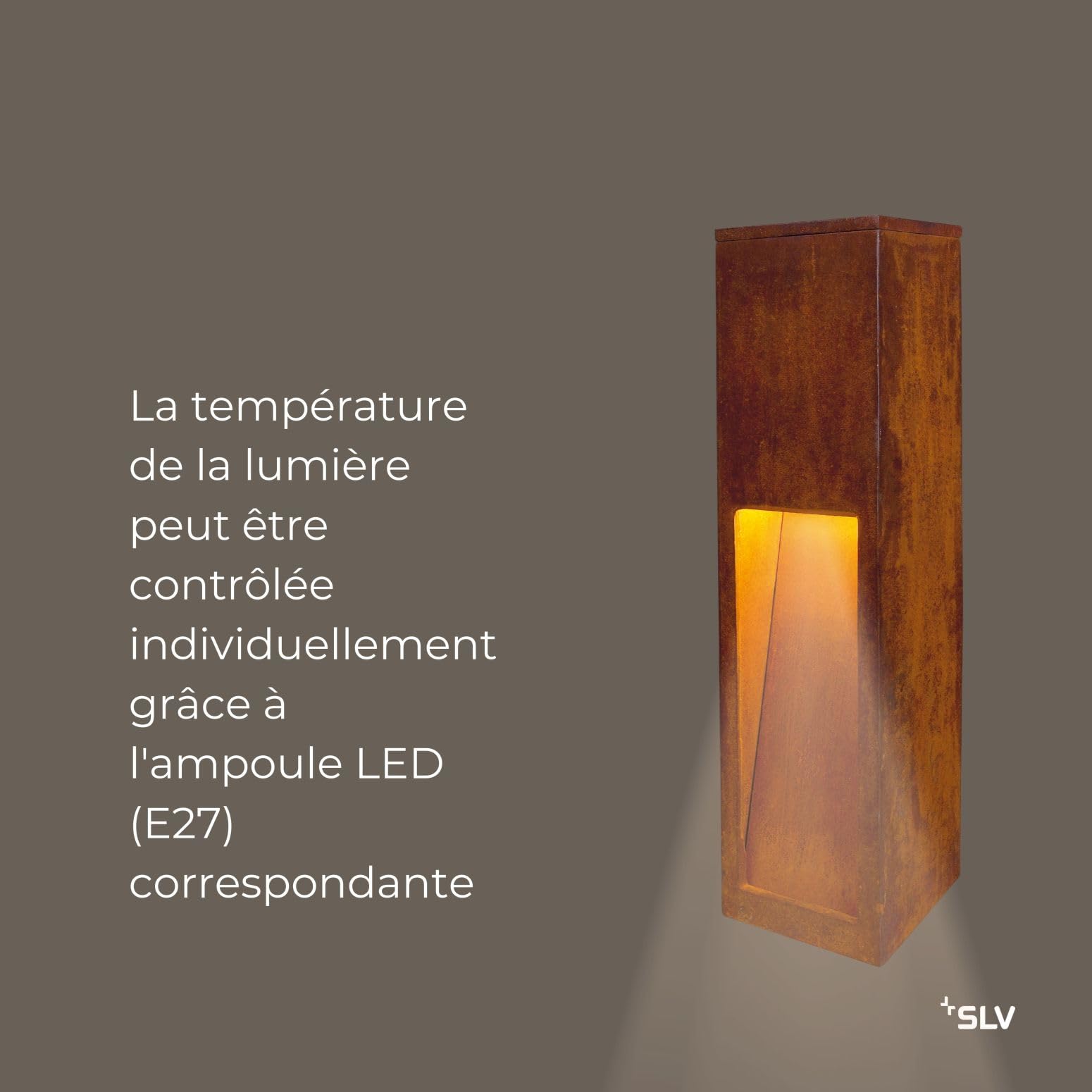 SLV RUSTY SLOT 50 lampe sur pied extérieure E27 acier rouillé FeCSi IP44 L12xP12xH50cm – éclairage décoratif indirect pour jardin, terrasse, allées – style unique, ampoule non incluse