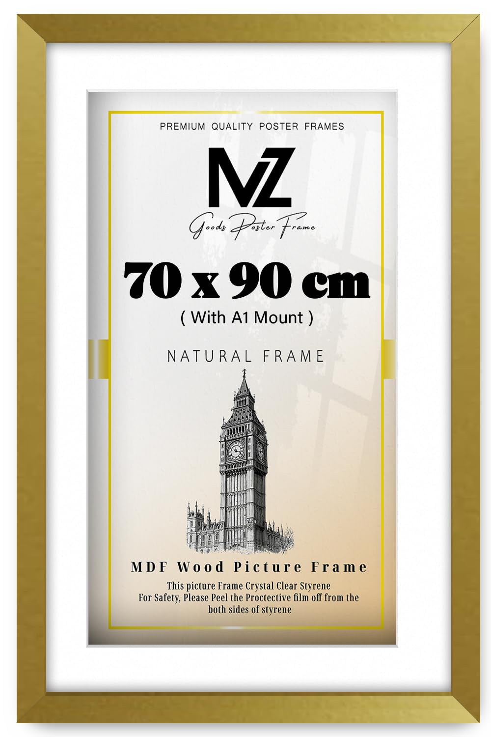 Mz Goods Gold | Large 2' 11" X 2' 4" Poster Frame (90 X 70 Cm) With A1-(59.40 X 84.10 Cm) White Mount - House Decoration 36 X 28 Inch [ ]