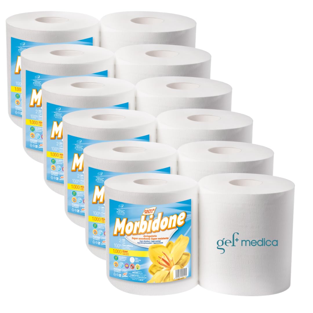 gef + medica – Bobine Morbidone Professionali in Pura Cellulosa – 2 Veli – Super Assorbenti – Per Ambulatori, Centri Estetici, Fisioterapia, Cucine e Officine, Confezione da 6