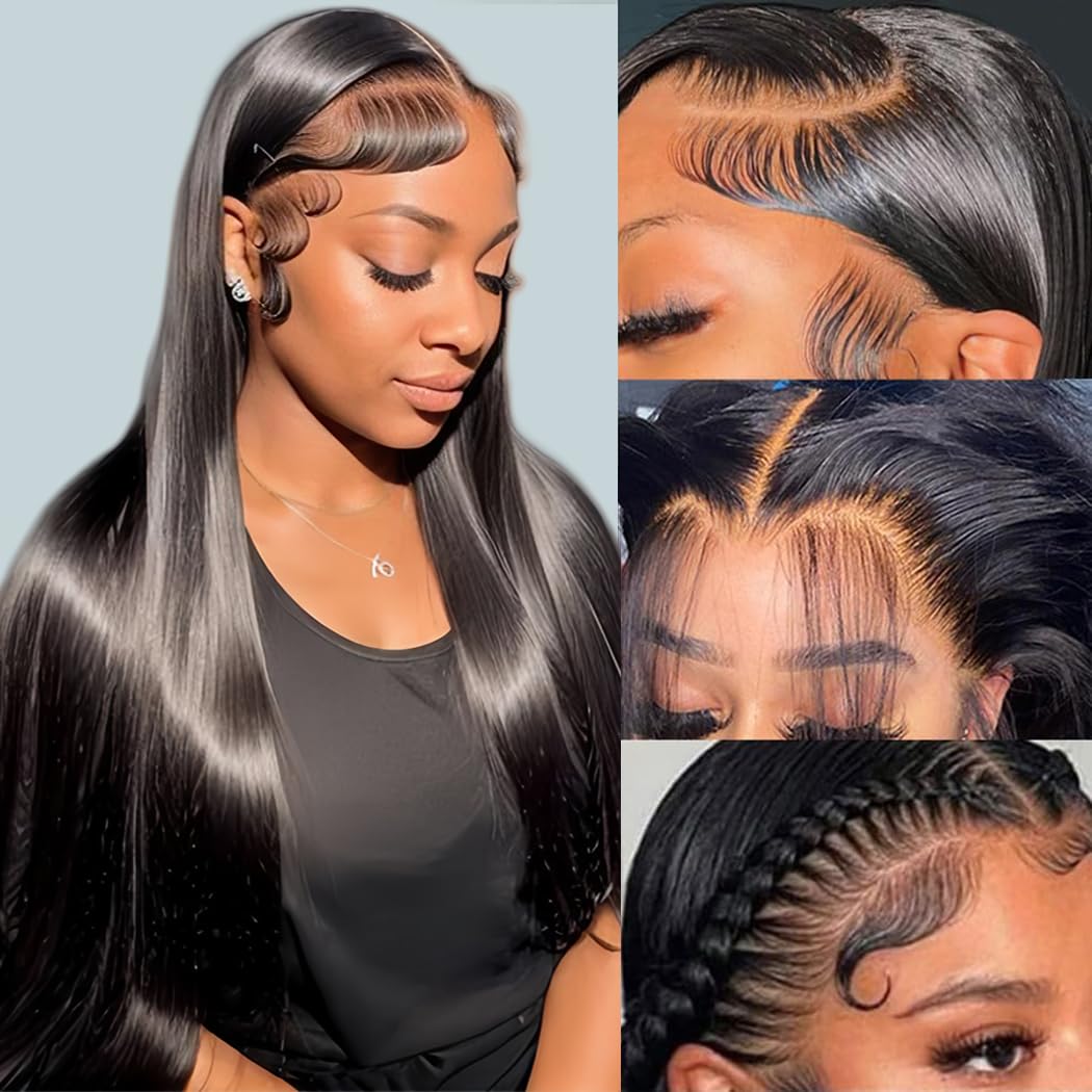 TAIKOU 28 Inch 13x6 Lace Front Wigs Human Hair 200 Density Pre Plucked Straight Lace Front Wigs with Baby Hair HD Lace Frontal Straight Wig for Women