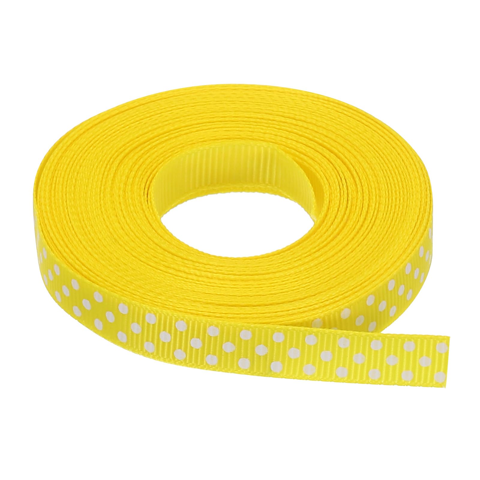 sourcing map Grosgrain Ribbons 25 Yards 3/8 Inch Yellow with White Dots Ribbon Bow Decoration for Crafts Gift Wrapping Wedding DIY Handmade
