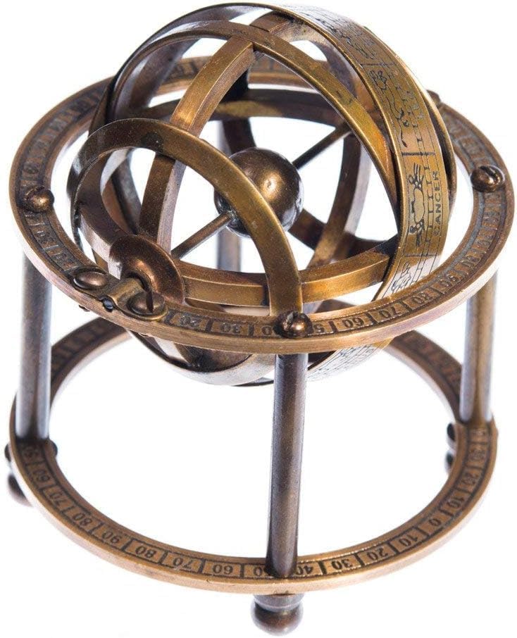 Brass Armillary Celestial Globe with Zodiac Engravings - Vintage Astronomical Sphere with Cosmic Rings - Vintage Astronomy Home Decor Handmade Maritime Collectible Unique Gift
