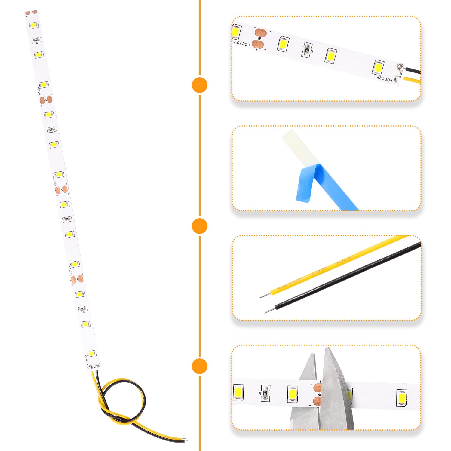Lyeteung 12 PCS 200mm 12V - 18V Pre Wired Strip, 2835 SMD LED Model Railway LED Lighting, Yellow, 200mm - 12pcs - Image 3