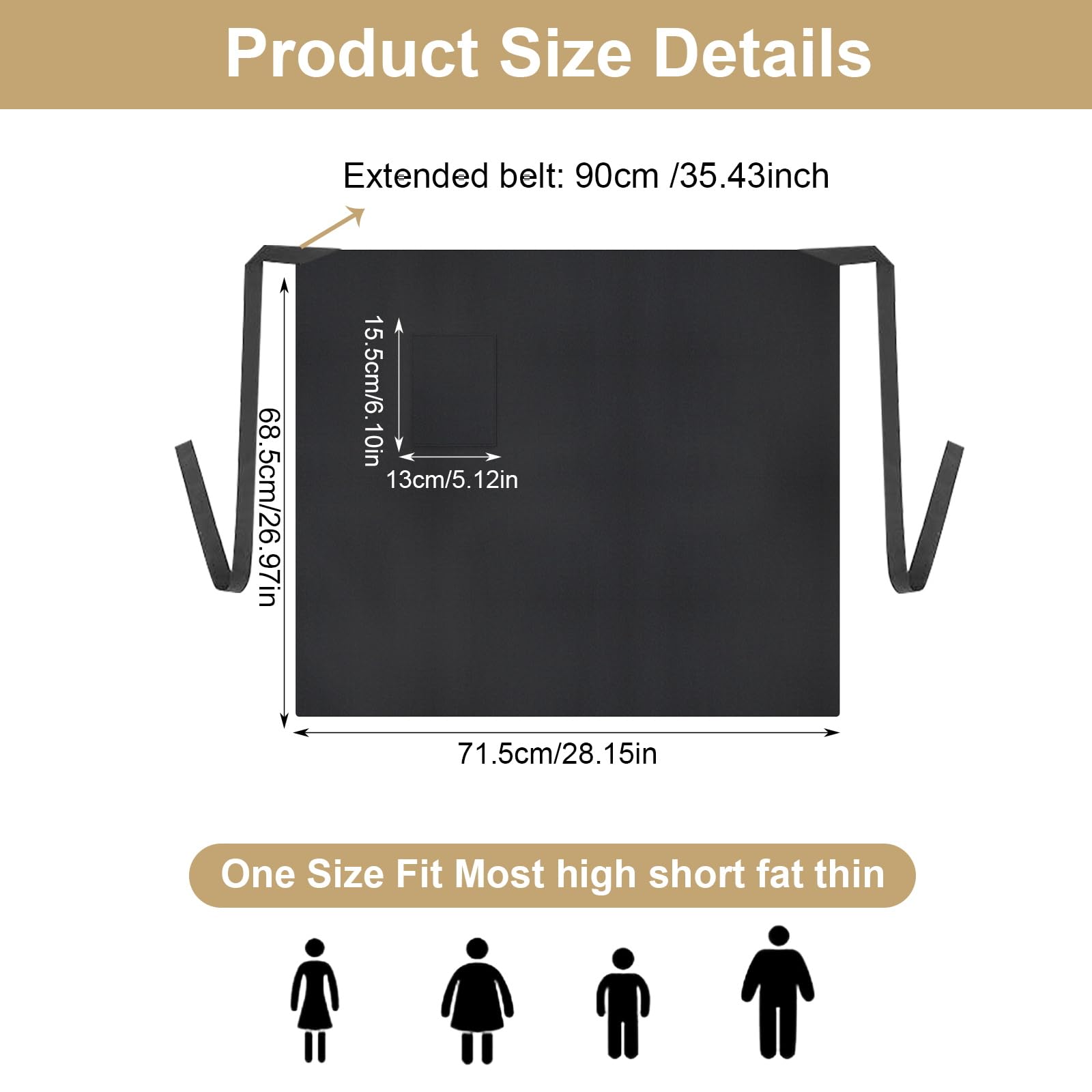 3 Stück Vorbinder Schürze mit Tasche, 68x70cm Kellnerschürze Verstellbare Lang Vorbinder, Kochschürze Halbe Arbeit Servierschürze Taillenschürze Schwarz für Küche Restaurant Bistro Florist Caf