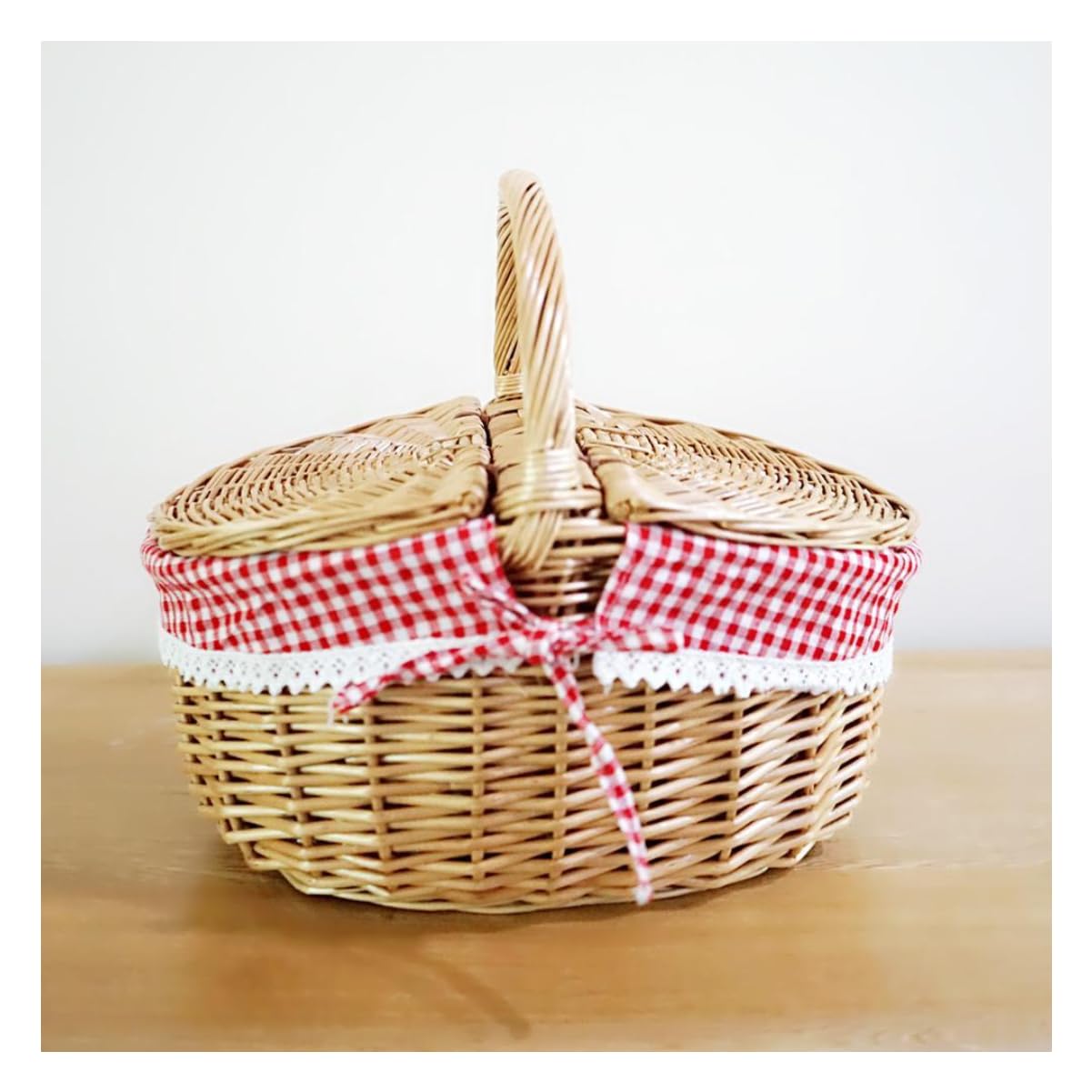 Cestino da picnic in vimini, Cestino da campeggio in stile country con manico sul coperchio e fodere Cesto vuoto Cestini da giardinaggio per picnic, feste, barbecue,