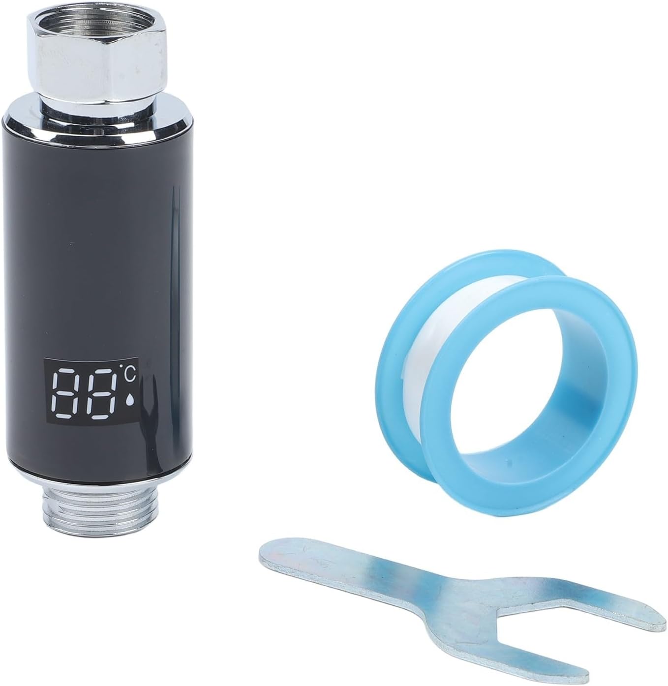 LED Shower Temperature Monitor with Real- Display & 3- Safety Indicator, ABS Bath Thermostat Home Use, G1/2 Thread, 92x33mm, Black/Silver