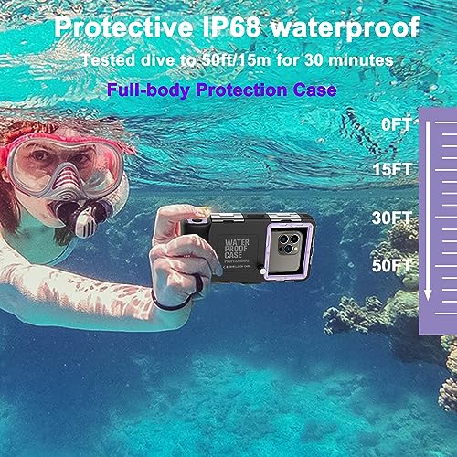 Image of Underwater Diving Phone Case for Snorkeling,Professional 50FT /15M Waterproof for iPhone 17 /16 /15 /14 /13 /Pro Max Samsung Galaxy S25 /24 /23 /22 /Ultra /Plus Universal Photo Video Scuba Housing Purple Black | for iPhone 17 /16 /15 /14 /13 /Pro Max Samsung Galaxy S26 /S25 /24 /23 /22 /Ultra /Plus