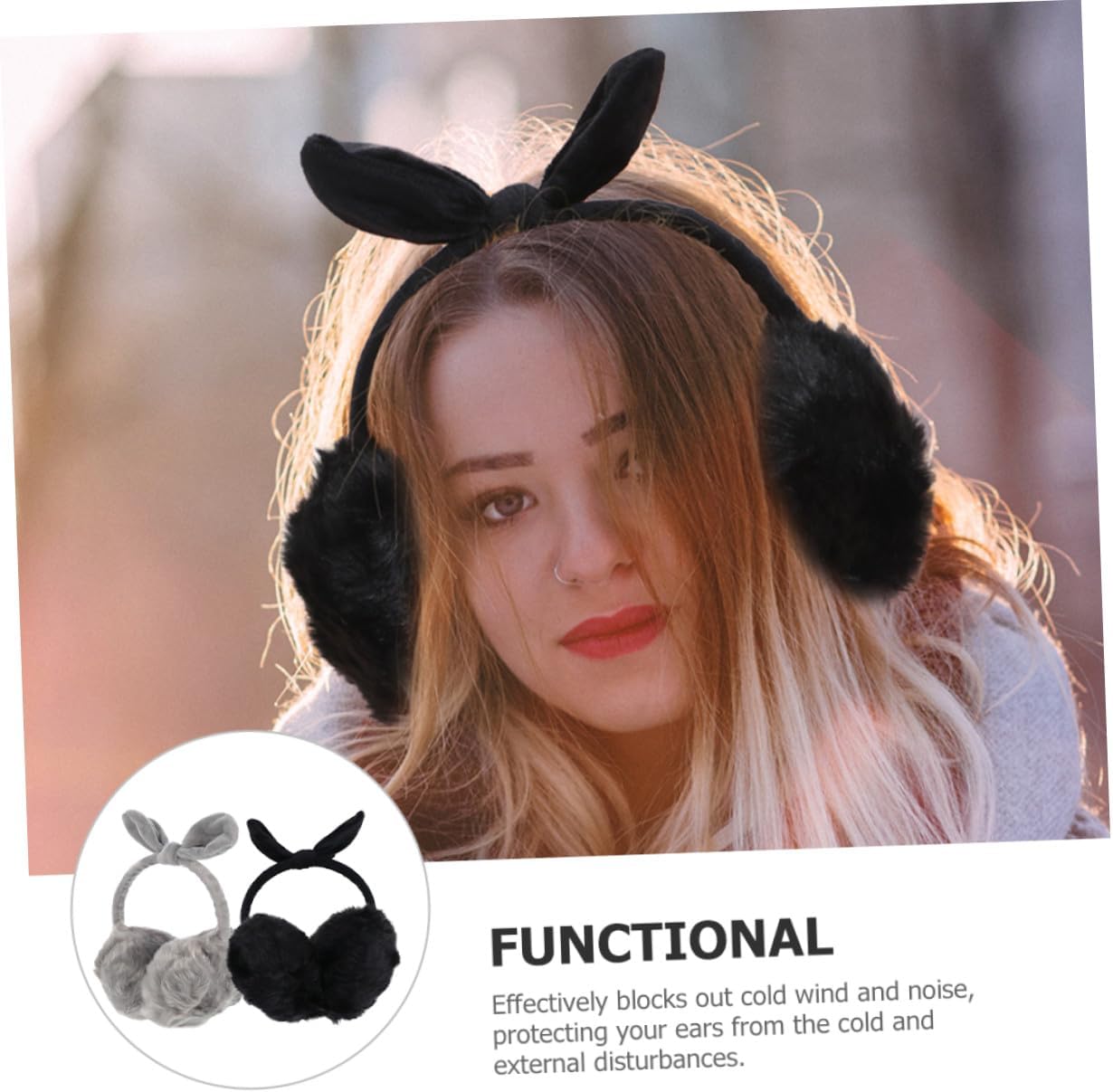 Uonlytech 2pcs Plush Ear Warmer Earmuffs Adjustable Stretch Headband, Soft Winter Ear Covers for Women Outdoor Sports, Windproof Thermal Protection