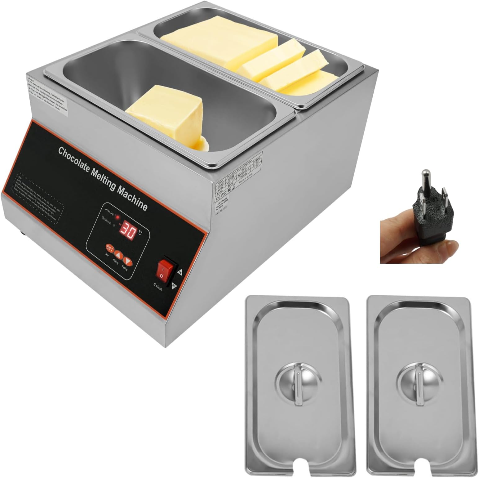 Chocolate Tempering Machine, 2 Tank 26.46lbs Professional Chocolate Melting Machine with Temp Control(32-32-203℉), 500W Stainless Steel Chocolate Melting Pot for Milk/Cream Melting & Heating (2-Tank)