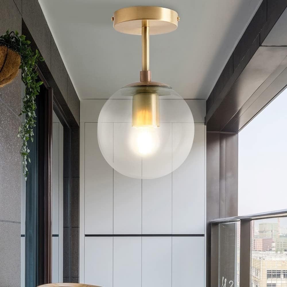 KLXSIVU Mid Century Opal Globe Semi-Flush Pendant Light,Chandelier,for Kitchen Island Dining Room Bedroom Hallway Bar Living Room, Clear,
