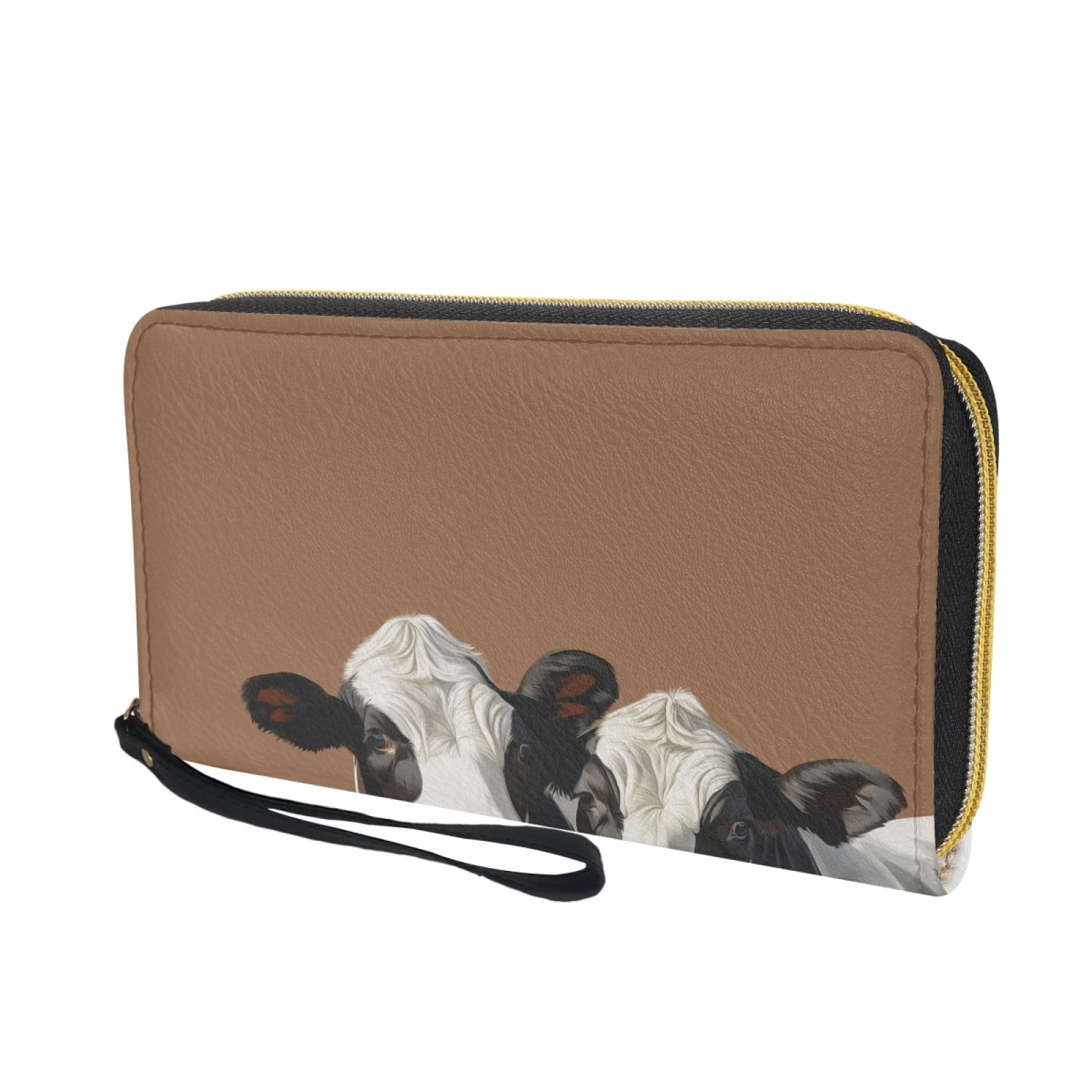 Portfel damski z portfelem na karty damskie, trwały, lekki i praktyczny portfel skórzany z kilkoma przegródkami i zapinanym na zamek etui na karty, Model brązowej krowy, 11x20cm/3 Pièce, Nowoczesny