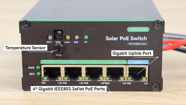 Image of LINOVISION Industrial 4 Ports MPPT Solar PoE Switch for Security Cameras and IoT Devices, Support Remote Battery Monitoring, Total PoE Budget 120W