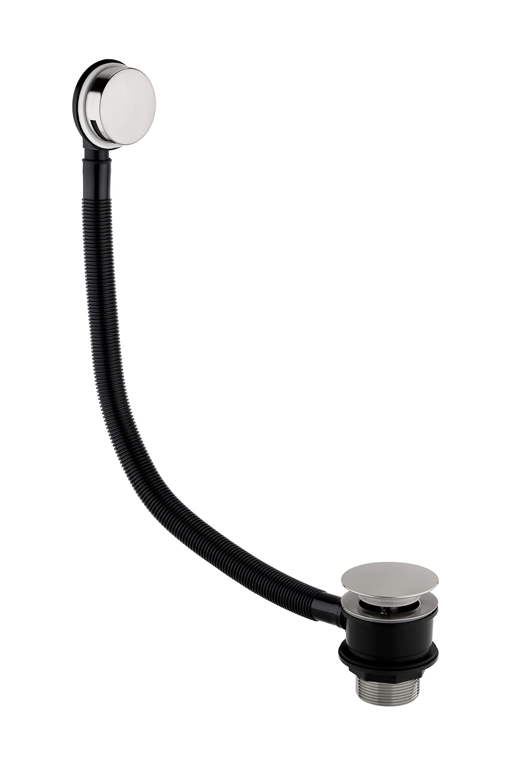 Sandy Beach Chrome Brushed Bath Overflow Kit - Contemporary Design, Pop Up Waste, Bath Drain Replacement