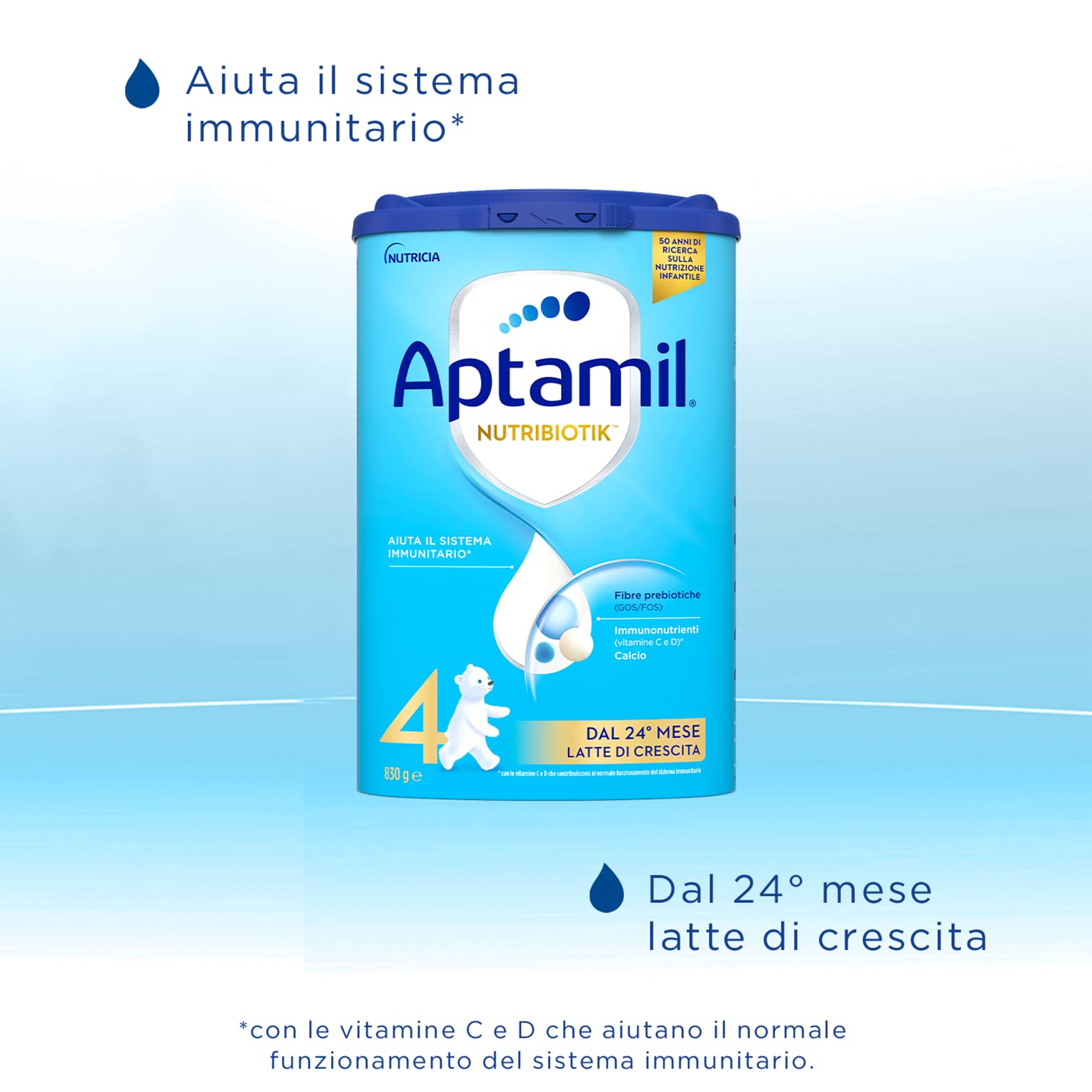 APTAMIL Nutribiotik 4 - Latte di Crescita in Polvere per Bambini dai 24 mesi - Formato Convenienza da 3320 grammi (4 confezioni da 830g)