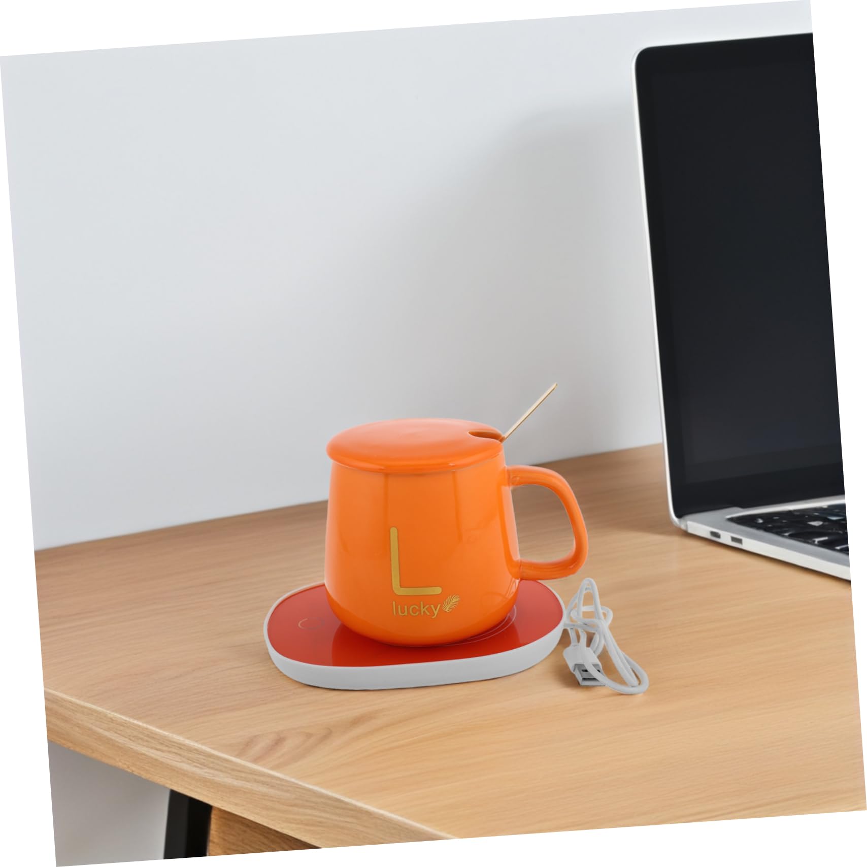 UKCOCO Calentador de Tazas Eléctrico Taza Termo para Café o Té con Tapa y Cuchara para Oficina y Hogar