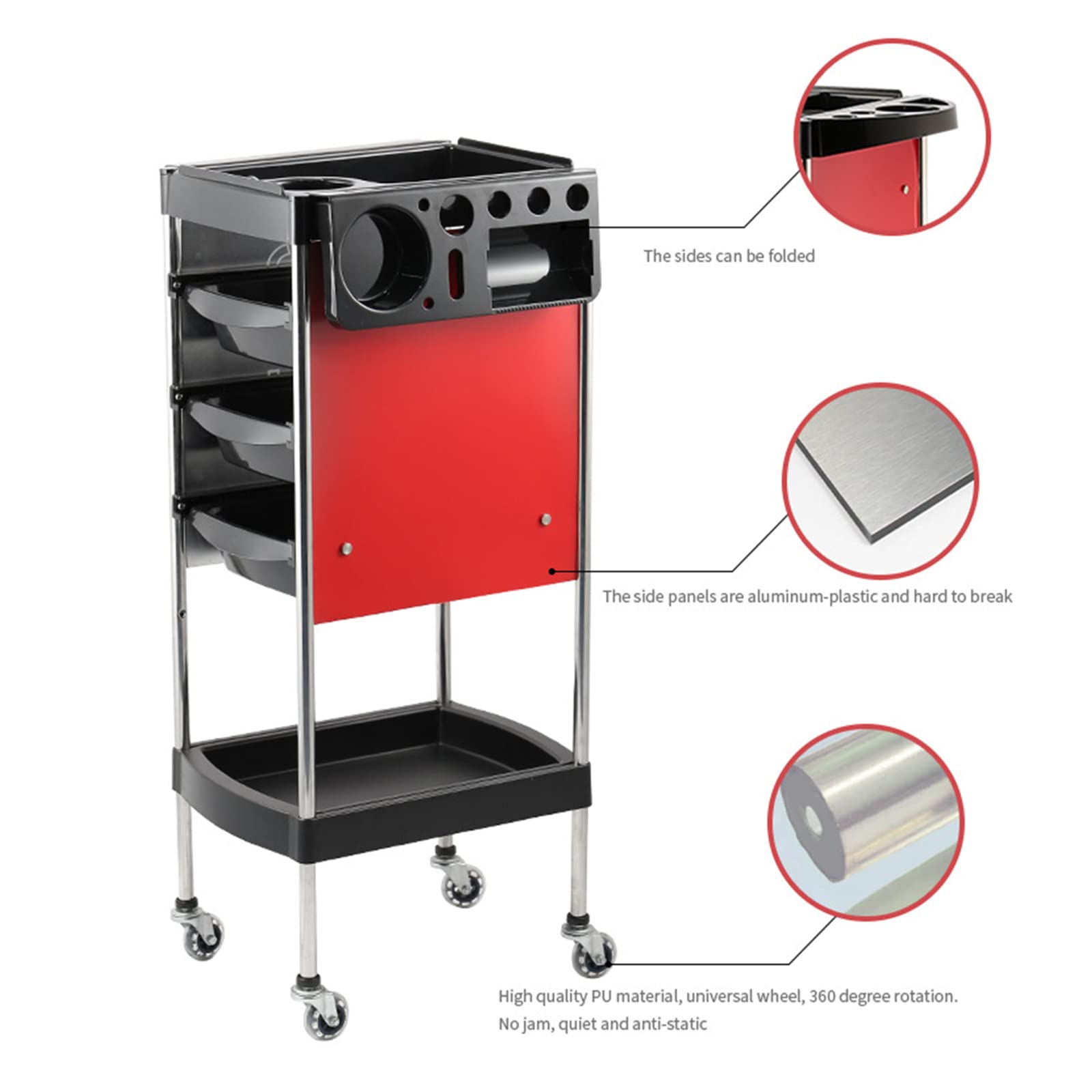 FAXIOAWA 5 Tier Salon Rolling Trolley Winkelwagen Met Wielen en 3 ABS Laden, Opbergwagen Organizer, Service Instrumentenblad, Make-up Apparatuur Benodigdheden Accessoire Gereedschapshouder Station