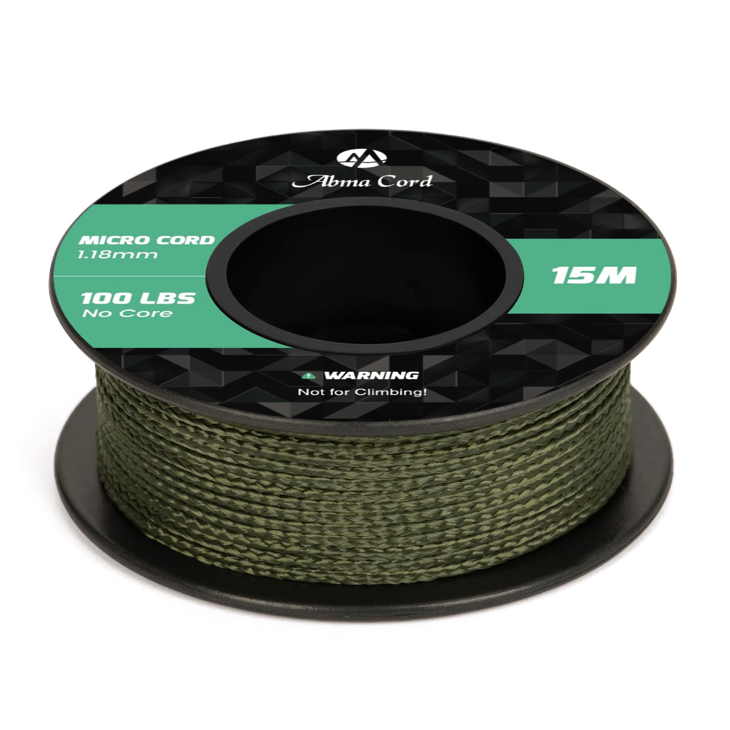 Abma Cord Micro Cord 1.18mm Paracord 15M Spool Utility Braided Cord - Max. 45kg (100lbs) - Army Green