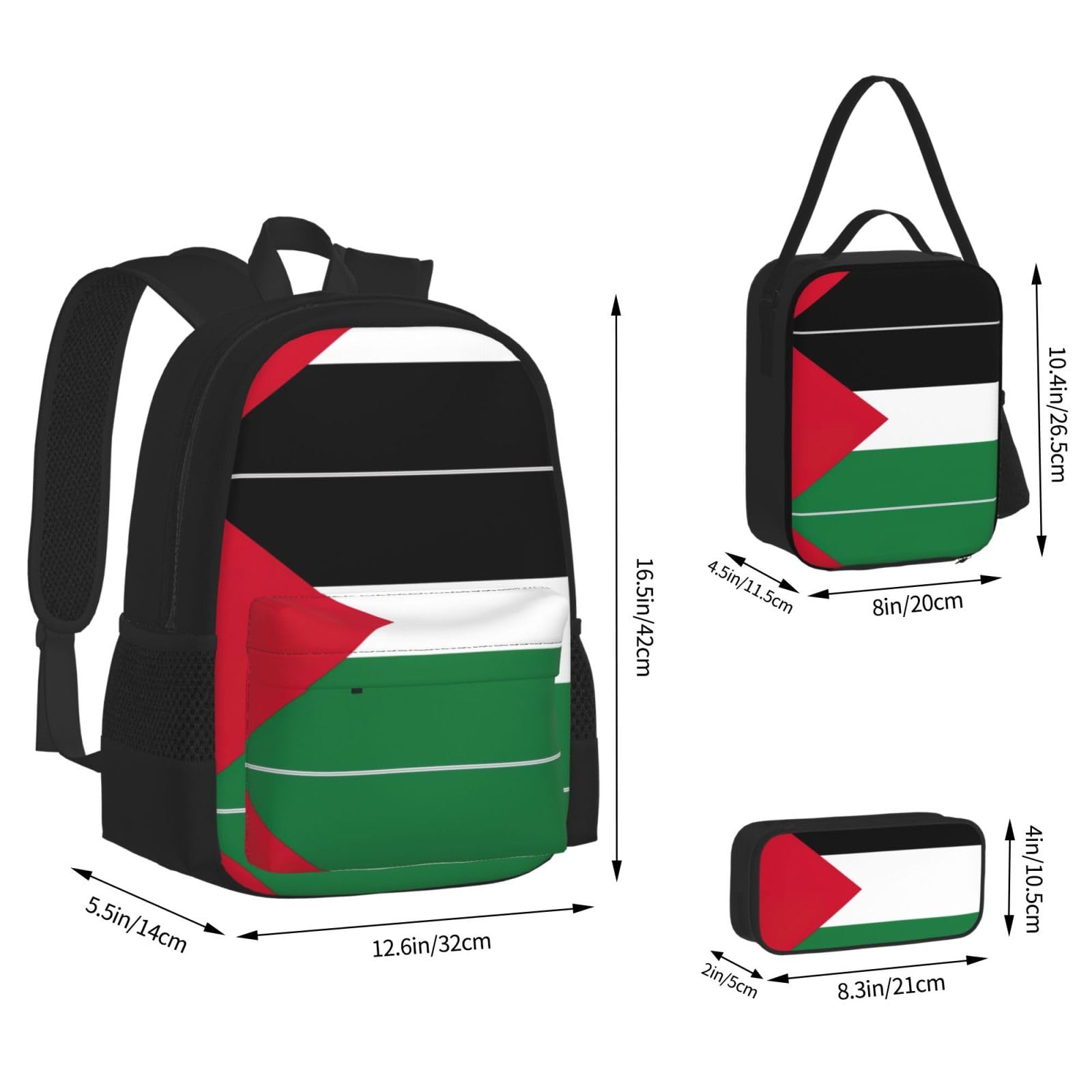 Flaga Palestyny plecak dziecko chłopcy dziewczęta pudełko na lunch szkoła torba zestaw uczniów szkoły student prezent, Czarny, One Size, Bagaż
