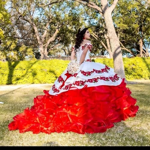 Mauuwy Vintage Flowers Embroidery Quinceanera Dresses Ball Gown Ruffles Prom Party 15 Dress Puffy Tiered Sweet 16 Dresses4