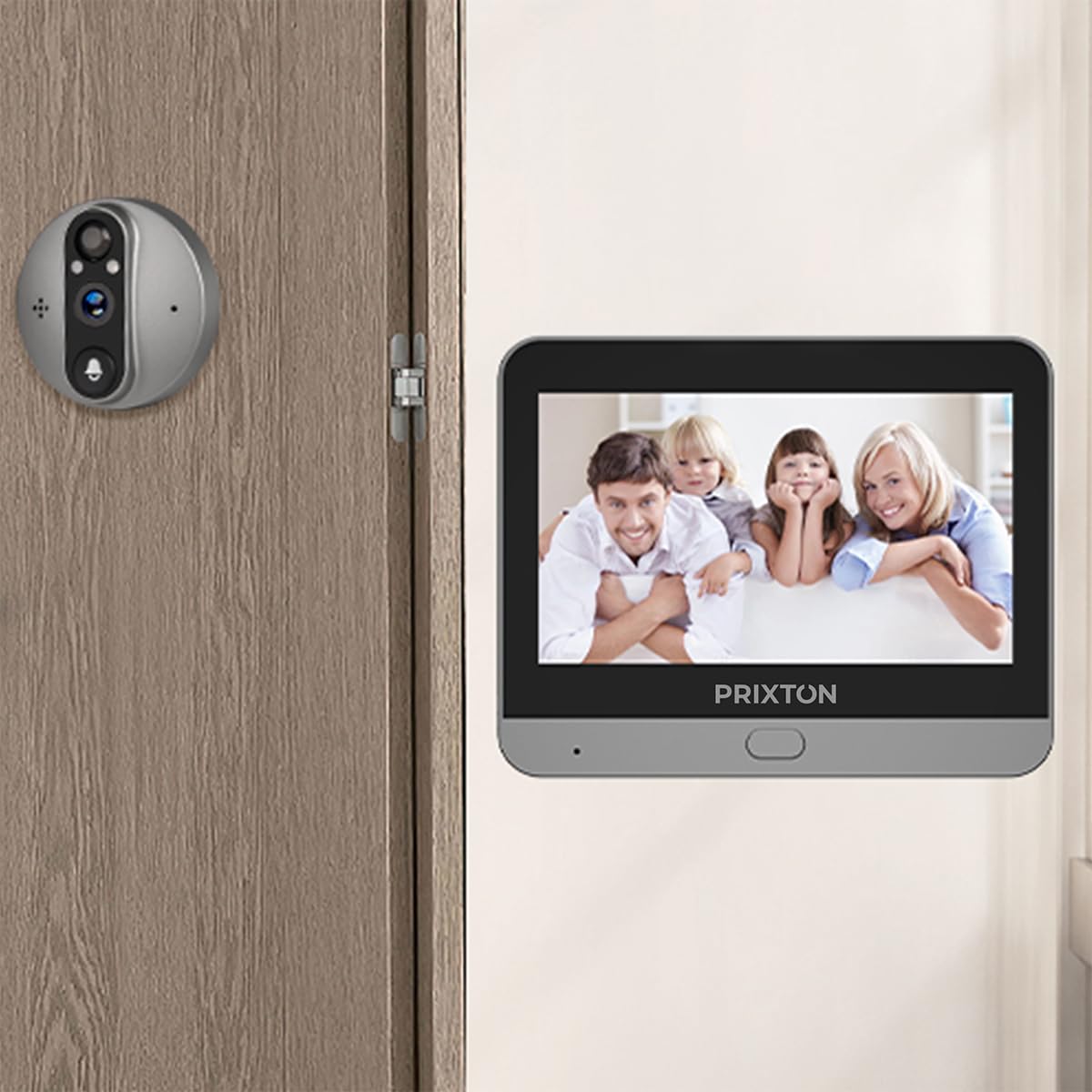 PRIXTON Mirilla Digital Smart Guard DV50, Pantalla a Color de 4,3", WiFi y App móvil, Visión Nocturna, Detector de Movimiento PIR, Audio bidireccional, Tarjeta SD de hasta 64GB, 3 Meses de Autonomía
