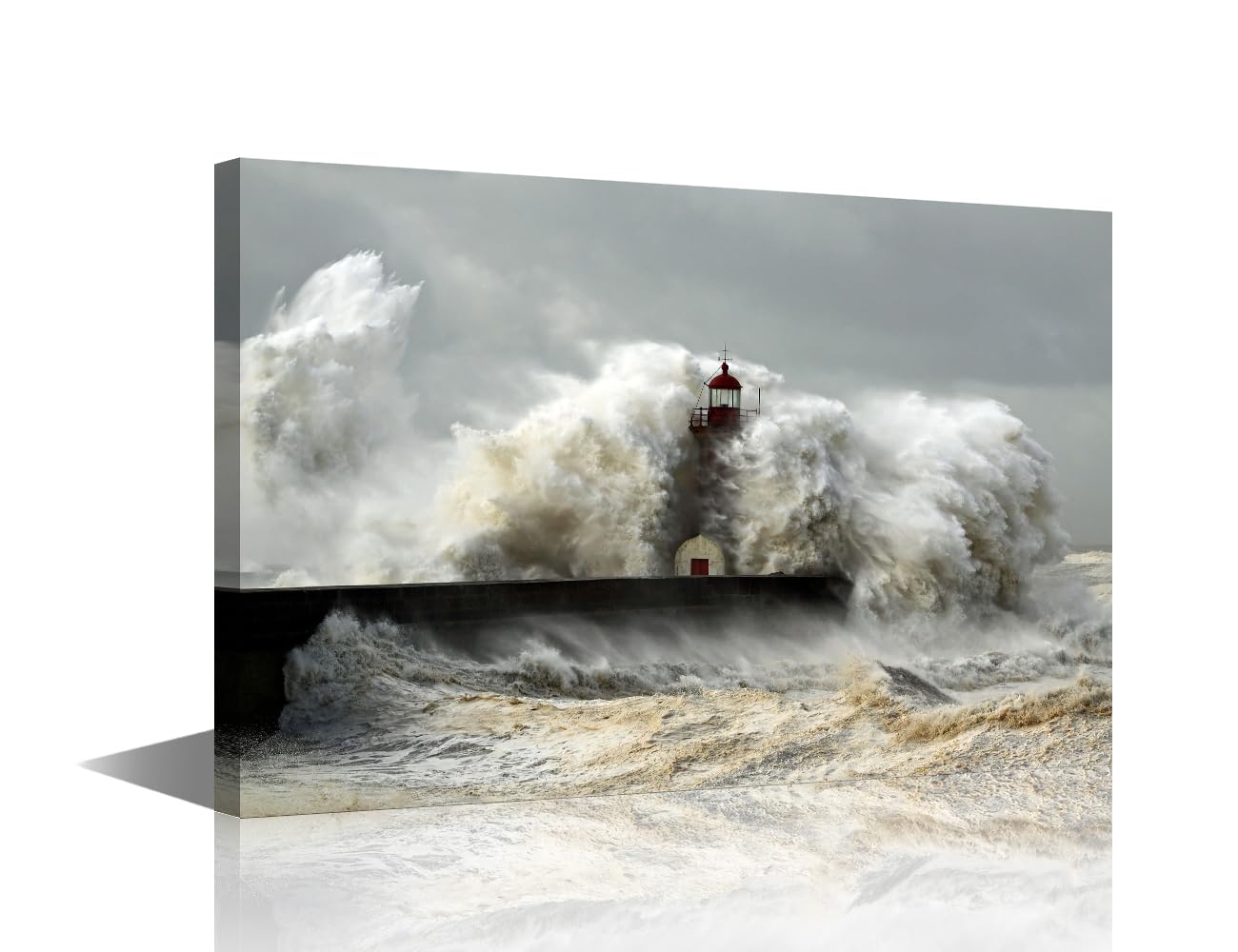 Lighthouse in The Waves of The Sea Wall Art Painting The Picture Print On Canvas Seascape Pictures for Home Decor Decoration Gift 1 Panel Posters Stretched and Framed Ready to Hang 18x12 in