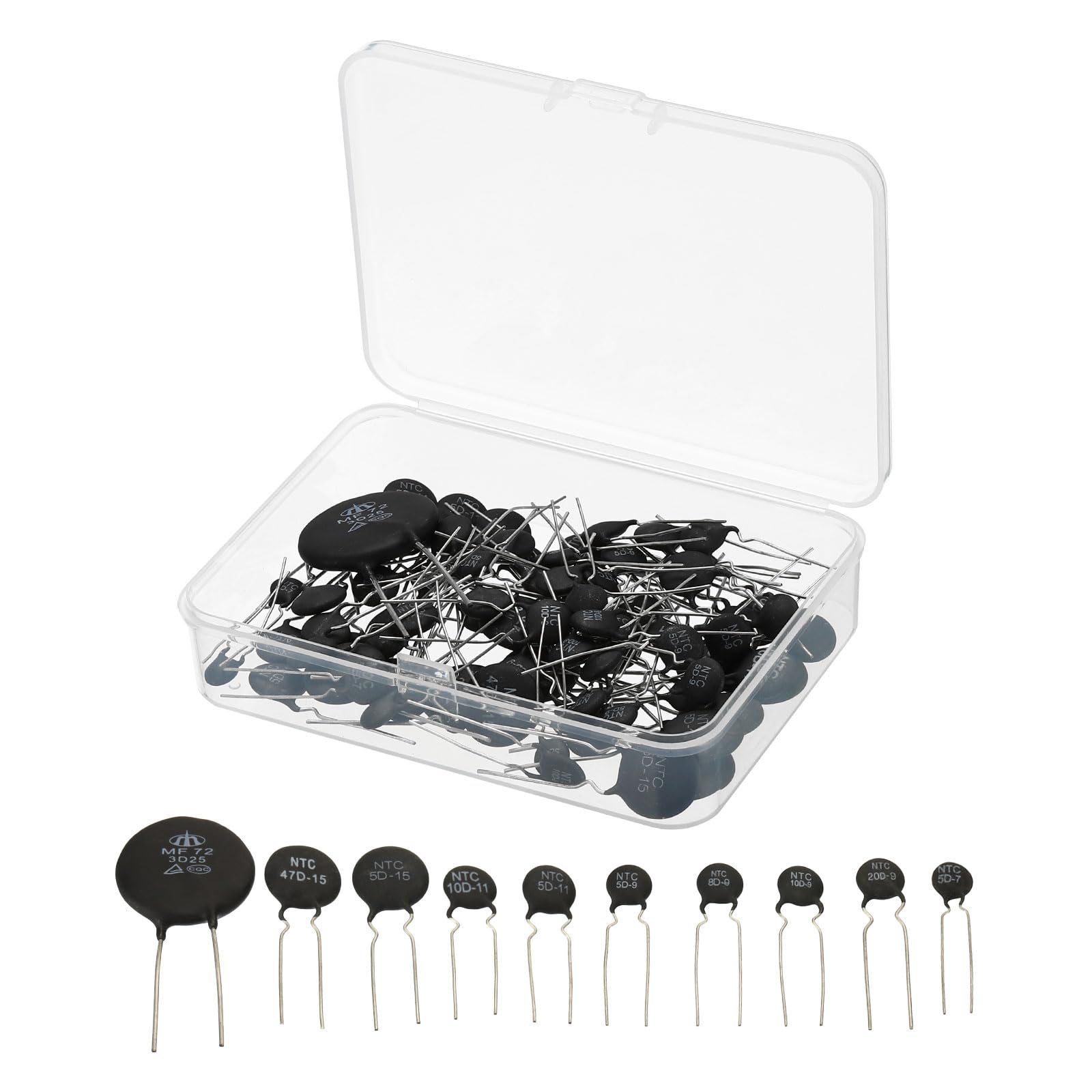 uxcell NTC Thermistors Resistor 3950 10 Values 81 Pcs Inrush Current Limiter Temperature Sensor Assortment Kit (3D-25 5D-7 5D-9 5D-11 5D-15 8D-9 10D-9 10D-11 20D-9 47D-15)
