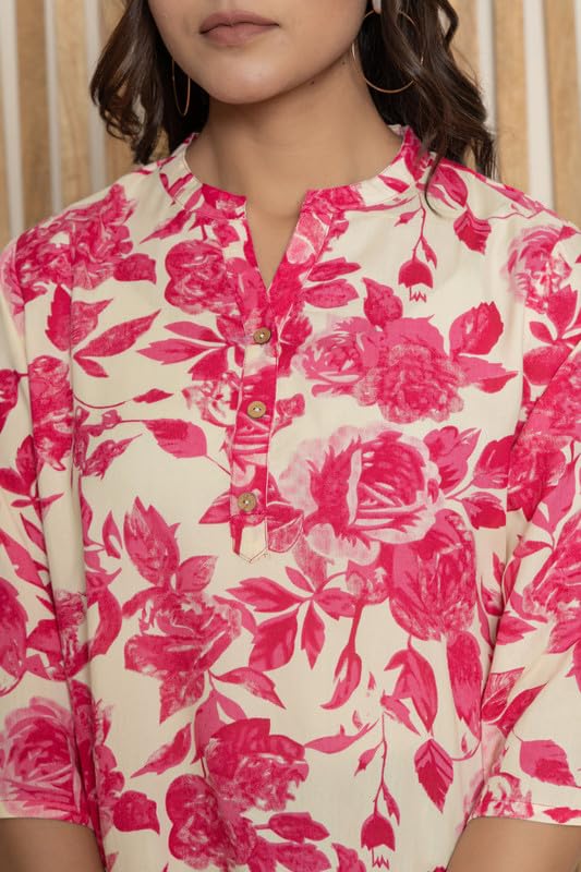 Image of Women's Cotton Printed Kurta Top | 3 /4 Sleeve Straight Kurti Casual Outings