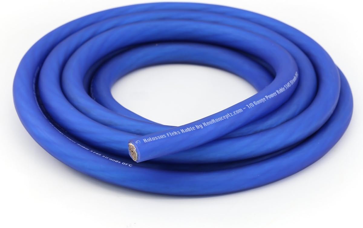 KnuKonceptz Kolossus Flex Kable OFC 8 Gauge Power Wire Copper Cable Blue (50 ft) 8 AWG